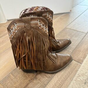 Roper Tan and Brown Fringe Western Boots